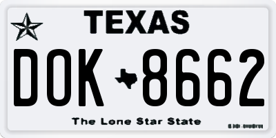 TX license plate DOK8662