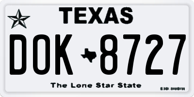 TX license plate DOK8727