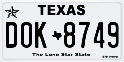 TX license plate DOK8749