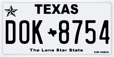 TX license plate DOK8754
