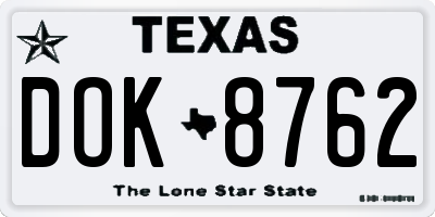 TX license plate DOK8762