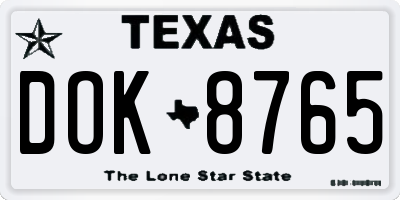 TX license plate DOK8765