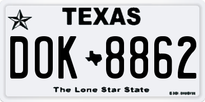 TX license plate DOK8862
