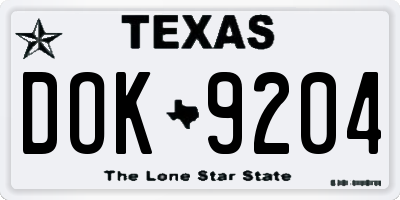 TX license plate DOK9204