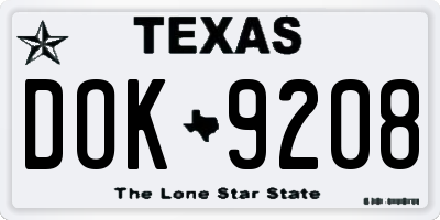 TX license plate DOK9208