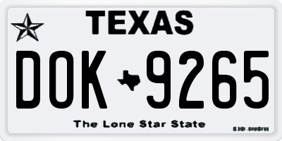 TX license plate DOK9265