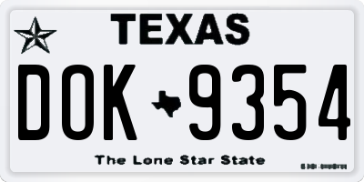 TX license plate DOK9354