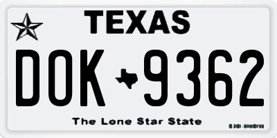 TX license plate DOK9362