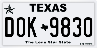 TX license plate DOK9830