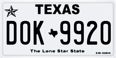 TX license plate DOK9920