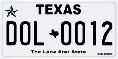 TX license plate DOL0012