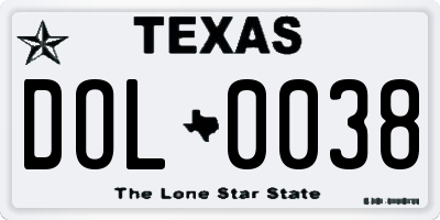 TX license plate DOL0038