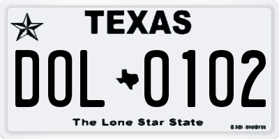 TX license plate DOL0102