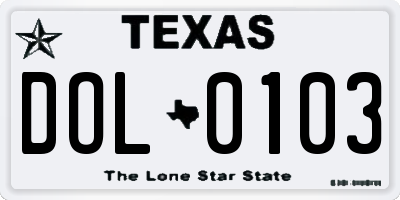 TX license plate DOL0103