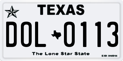 TX license plate DOL0113