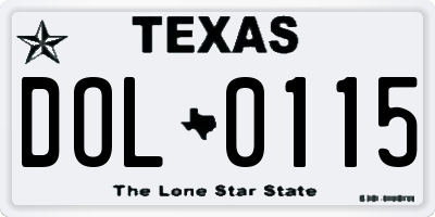 TX license plate DOL0115