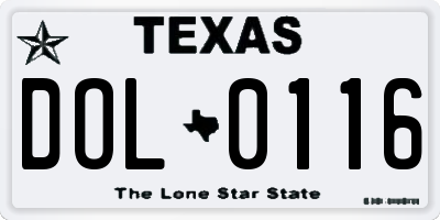 TX license plate DOL0116