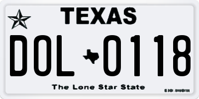 TX license plate DOL0118
