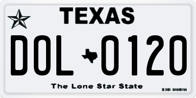 TX license plate DOL0120
