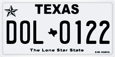 TX license plate DOL0122