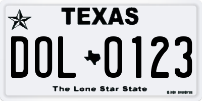 TX license plate DOL0123