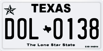 TX license plate DOL0138