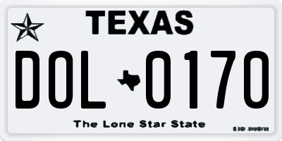 TX license plate DOL0170