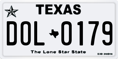 TX license plate DOL0179
