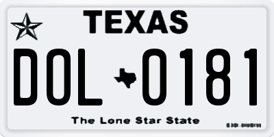 TX license plate DOL0181