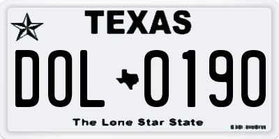 TX license plate DOL0190