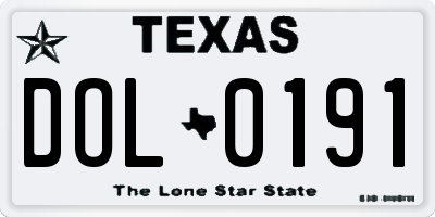 TX license plate DOL0191