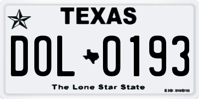 TX license plate DOL0193