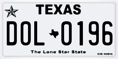 TX license plate DOL0196