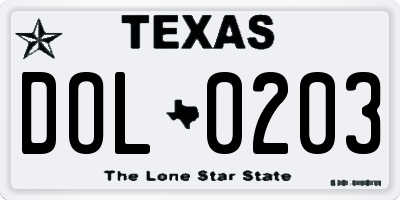 TX license plate DOL0203