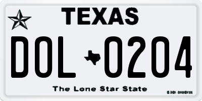 TX license plate DOL0204