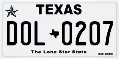 TX license plate DOL0207