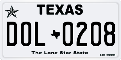 TX license plate DOL0208