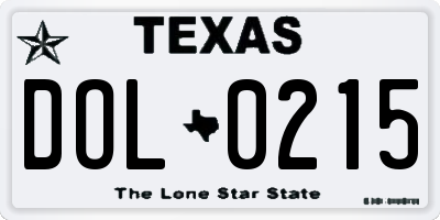 TX license plate DOL0215