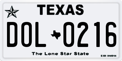 TX license plate DOL0216