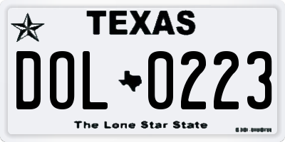 TX license plate DOL0223