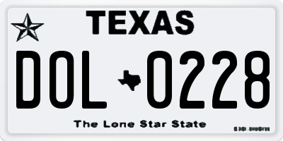 TX license plate DOL0228