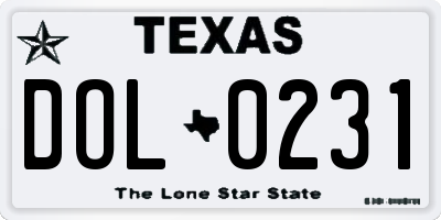 TX license plate DOL0231