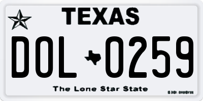 TX license plate DOL0259