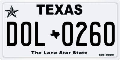TX license plate DOL0260