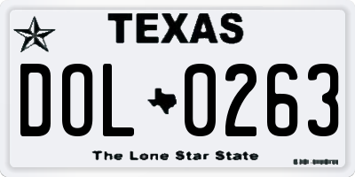 TX license plate DOL0263