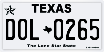 TX license plate DOL0265