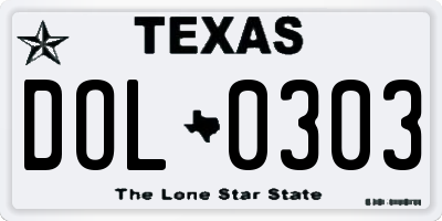 TX license plate DOL0303