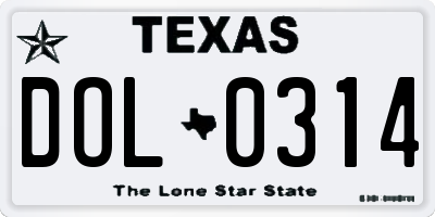 TX license plate DOL0314