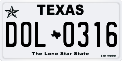 TX license plate DOL0316