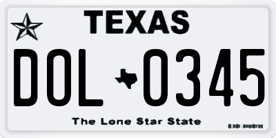 TX license plate DOL0345